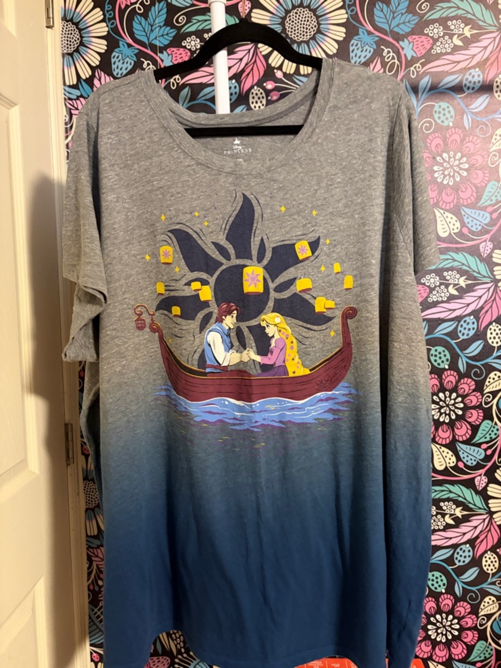 Disney Gray to Blue Ombre Rapunzel Lanterns Short Sleeve Tee